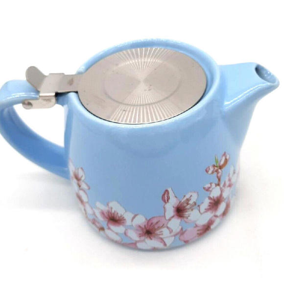 Alfred Blue Ceramic & Stainless Steel 20 Oz Pink Cherry Blossom Teapot & Infuser - Picture 4 of 8